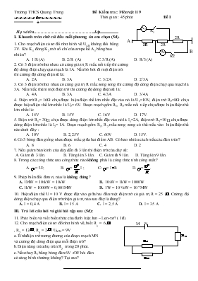 Đề Kiểm tra  Môn vật lí 9 Thời gian  45 phút Trường THCS Quang Trung